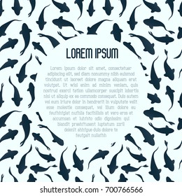 Background with watercolor fish silhouette swimming with place for text inside. Vector illustration for menu of fish restaurant. 