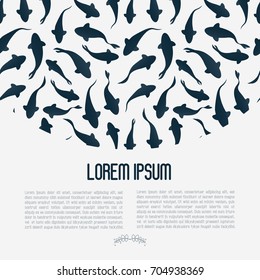 Background with watercolor fish silhouette swimming with place for text. Vector illustration for menu of fish restaurant. 