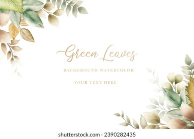 background watercolor floral  green leaves and gold 