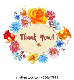 background  with watercolor flowers, each element on a separate layer