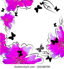 background of watercolor flowers.  Vector