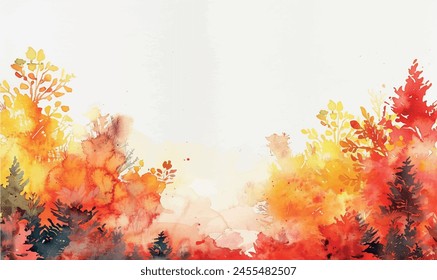 background watercolor frame, autumn fall trees