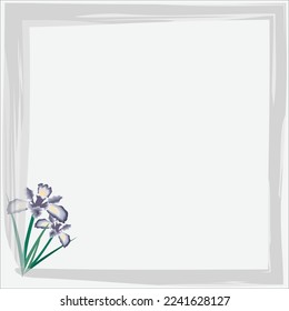 Background with watercolor frames and iris flowers