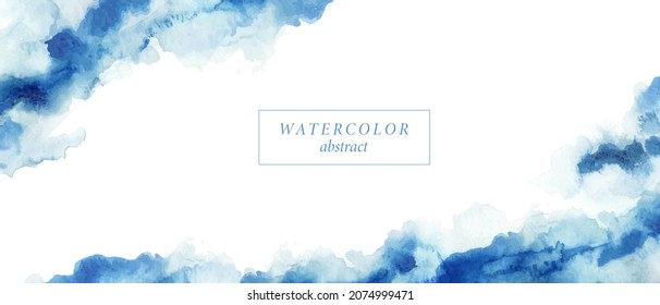 Background with watercolor hand painted blue wash. Frame with place for text.