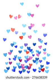 Background of watercolor hearts. Watercolor vector illustration