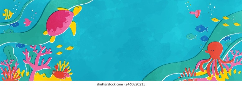 Background of Watercolor Illustration in the Sea