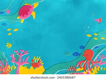 Background of Watercolor Illustration in the Sea