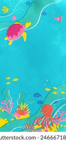 Background of Watercolor Illustration in the Sea