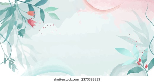 Background watercolor plant elements leaves and flowers. Vector illustration.