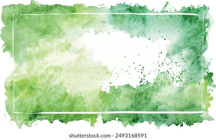 Background watercolor rectangle frame, green colors