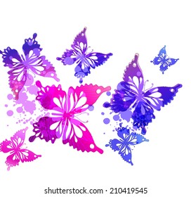 Background with watercolors colorful butterflies. Vector illustration