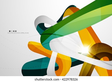 Plantilla empresarial de ondas de fondo - franjas de curva de color y líneas en el concepto de movimiento y con efectos de luz y sombra. Banner de presentación y plantilla de diseño de mensajes de tarjeta de visita