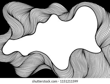 Background with wave line curls. Monochrome stripes black and white texture.