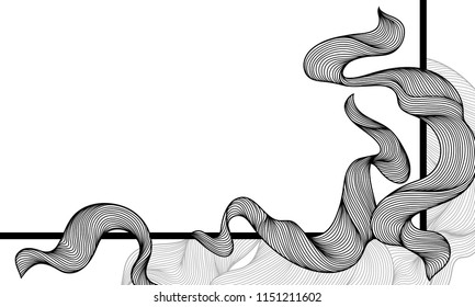 Background with wave line curls. Monochrome stripes black and white texture.