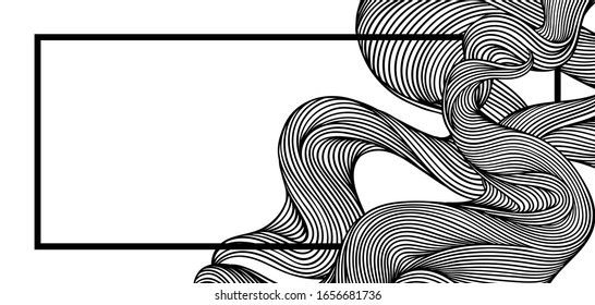 Background with wave line curls. Monochrome stripes black and white texture. Wavy abstract fur or hair.