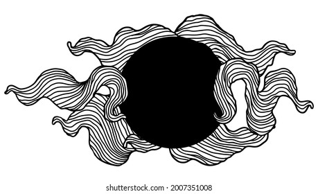 Background with wave line curls. Monochrome stripes black and white texture. Wavy abstract hair.