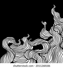 Background with wave line curls. Monochrome stripes black and white texture. Wavy abstract hair.