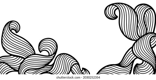 Background with wave line curls. Monochrome stripes black and white texture. Wavy abstract hair.