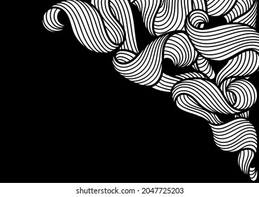 Background with wave line curls. Monochrome stripes black and white texture. Wavy abstract hair.