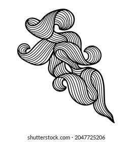 Fondo con curvas de línea de onda. Tiras monocromas de textura en blanco y negro. Cabello abstracto ondulado.