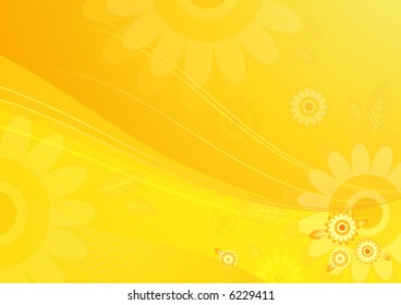 background with waves and flowers, vector illustration