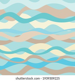 Background with waves of the sea, template for splash. Blue, brown and yellow are trendy pastel shades for summer designs.