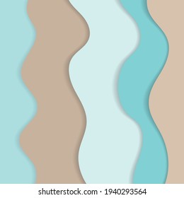 Background with waves of the sea, template for splash. Blue, brown and yellow are trendy pastel shades for summer designs.
