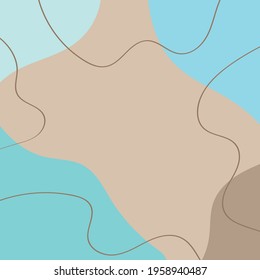 Background with waves of the sea, template for splash. Blue, brown and yellow are trendy pastel shades for summer designs.