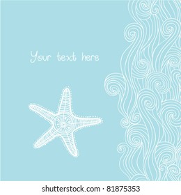 Background waves and starfish, maritime pattern. Ocean texture.