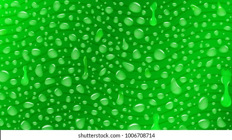 Background of waves and water drops of different shapes with shadows in green colors