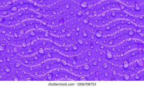 Background of waves and water drops of different shapes with shadows in purple colors