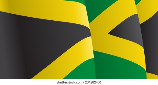 Background with waving Jamaican Flag. Vector illustration