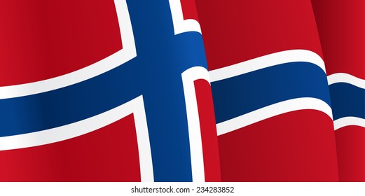 Background with waving Norwegian Flag. Vector illustration