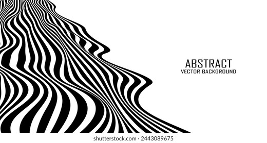 Hintergrund mit Wellenlinien. Twisted Duo Ton Hintergründe. Abstraktes Muster aus Linien, Halbtoneffekt. Schwarz-Weiß-Textur. Minimalistische Design-Vorlage für Poster, Banner, Cover, Postkarte.