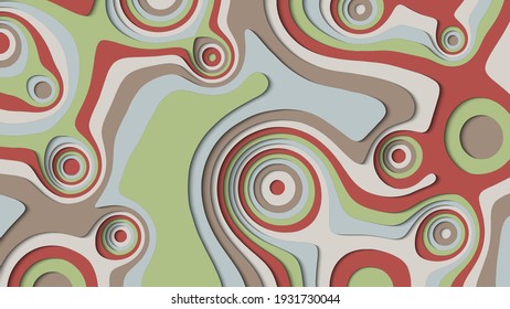 Background with wavy relief geometric forms. Smooth layered shapes in different soft colors in papercut style. Vector illustration.