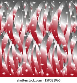 background of wavy ribbons with snowflakes