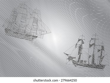 Background with wavy stripes and floating them on the ships sail.