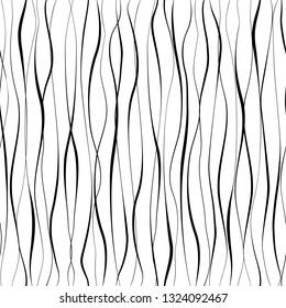 Background with wavy stripes. Monochrome geometric abstract design. Seamless pattern. Background with twisted elements. Black and white backdrop. Repeating simple linear waves. Modern stylish texture