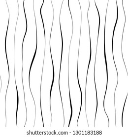 Background with wavy stripes. Seamless pattern. Modern stylish texture. Monochrome geometric abstract design. Background with twisted elements. Black and white backdrop. Repeating simple linear waves