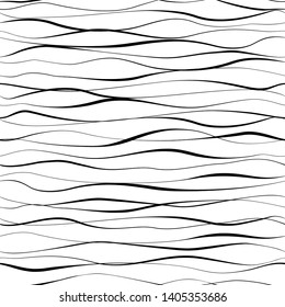 Background with wavy stripes. Seamless pattern. Monochrome geometric abstract design. Background with twisted elements. Black and white backdrop. Repeating simple linear waves. Modern stylish texture