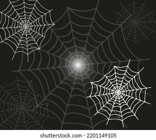 Background of web and spider, outline handmade. Halloween. For decor, postcards, invitations, stylized decor.