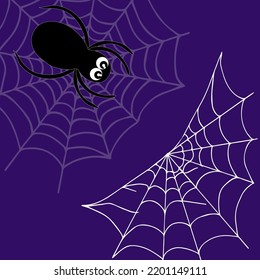 Background of web and spider, outline handmade. Halloween. For decor, postcards, invitations, stylized decor.