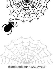 Background of web and spider, outline handmade. Halloween. For decor, postcards, invitations, stylized decor.