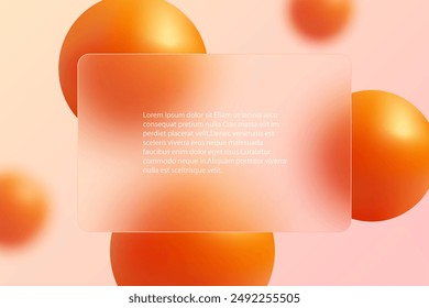 Background, website landing page in Glass morphism style. Vector illustration with blurred floating spheres in orange color.