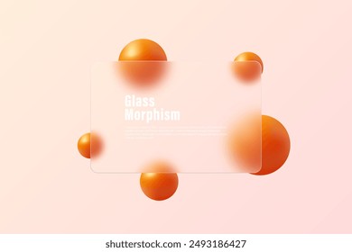 Background, website landing page in Glass morphism style. Vector illustration with blurred floating spheres in orange color.