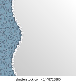 Background for wedding invitation or greeting card with pattern and pearl border. Vector template.