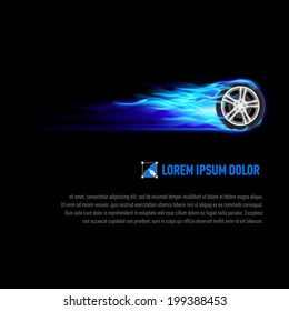 Background with wheel in blue flame for your design