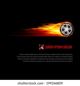 Background with wheel in orange flame for your design