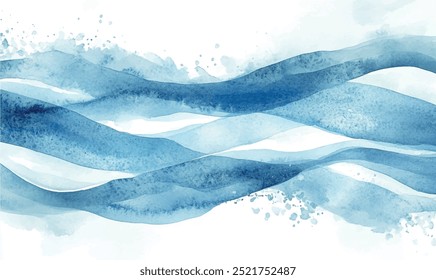 background where blue and white watercolor strokes gently intertwine, reminiscent of winter waves or a frozen river under ice