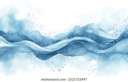 background where blue and white watercolor strokes gently intertwine, reminiscent of winter waves or a frozen river under ice